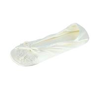 isotoner Women's Satin Ballerina Slippers with Embroidered Pearl Ballet Flat, Ivory, 4.5/5.5 UK