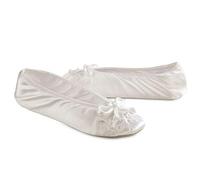 isotoner Women's Soft Satin Ballerina Slippers with Embroidered Pearl Ballet Flat, White, 6/7 UK