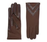 Isotoner Women's Spandex Touchscreen Cold Weather Gloves with Warm Fleece Lining and Chevron Details, Brown-Smartdri, S-M
