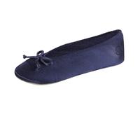 Isotoner Women's Stretch Satin Ballerina Slippers, Suede Sole, and Terry Lining Ballet Flat, Navy Blue Soft Tie Bow, 9.5/10 UK