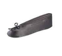 Isotoner Women's Stretch Satin Ballerina Slippers with Soft Bow, Suede Sole, and Terry Lining, Mineral, 3/4 UK