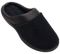 isotoner Women's Terry and Satin Slip on Cushioned Slipper with Memory Foam for Indoor/Outdoor Comfort Flat Sandals, Black, 6 UK