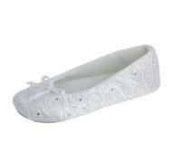 Isotoner Women's Ballerina Slippers with Terry Lined and Rose Quilt Ballet Flat, White, 9.5/10 UK