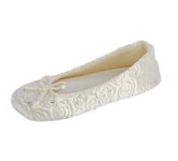 isotoner Women's Ballerina Slippers with Terry Lined and Rose Quilt Ballet Flat, Ivory, 4.5/5.5 UK