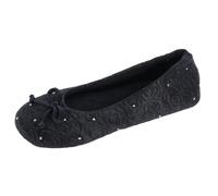 isotoner Women's Ballerina Slippers with Terry Lined and Rose Quilt Ballet Flat, Black, 4.5/5.5 UK