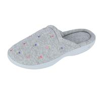 Isotoner Women's Terry Slip on Clog Slipper with Memory Foam for Indoor/Outdoor Comfort, Heather Grey Flower, 5.5/6 UK