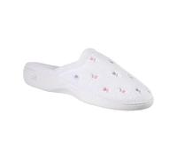 Isotoner Women's Terry Slip on Clog Slipper with Memory Foam for Indoor/Outdoor Comfort, White Scalloped, 5.5/6 UK