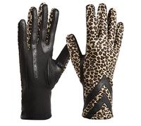 Isotoner Women's Spandex Touchscreen Cold Weather Gloves with Warm Fleece Lining and Chevron Details, Leopard-Smartdri, S-M
