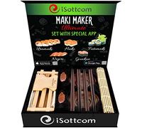 iSottcom Sushi Making Kit - Premium Sushi Set, Soy Sauce Mixing Bowls, Chopsticks with Holders, Bamboo Mat - Sushi Rolling Kit for Home - Sushi Roller Mobile App Sushi Maker Kit in Amazing Gift Box