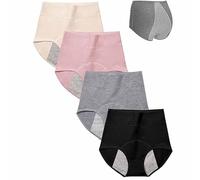 IsoUde High Waist Leakproof Comfort Panties, Leak-proof, Sanitary Pants,Seamless Tummy Control Cotton Briefs Panties for Women (4pcs-A,3XL)