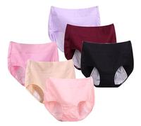 IsoUde High Waist Plus Size Cotton Leak-Proof Physiological Underwear, High Waist Cotton Tummy Control Panties for Women (6pcs,5XL)