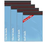 ISOUL 100 Mixed Size Blue Mailing Bags, Self Seal 4 Size Strong Waterproof Poly Plastic Envelopes for Parcels, Packaging, Small, Medium, Large Mail, Shipping Delivery Bags