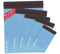 iSOUL 50 Mixed Mailing Poly Postal Self Seal Bags 5 Sizes 10 from Each Postage Packaging Assorted Mailers Blue