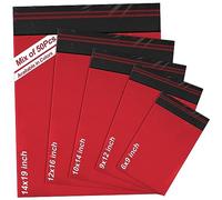 iSOUL 50 Mixed Mailing Poly Postal Self Seal Bags 5 Sizes 10 from Each Postage Packaging Assorted Mailers Red