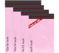 iSOUL 60 Mixed Size Self-Seal Parcel Bags, Tamper-Proof Vinted Plastic Packaging for Mailing, Postage Bags, Shipping & Delivery Mailing Bags | 4 Sizes- Small to Large - [15 Each] Baby Pink