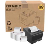 iSOUL 80X80mm Smudge Free Till rolls for PDQ Machines 100 Pack Thermal Receipt Printer Roll Card Machine Paper Rolls for Sam 4S POS-XQ1 Star Micronics TSP100 Series Bixolon SRP Citizen CT Flex Desktop