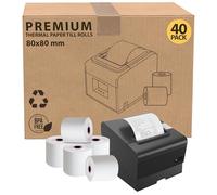 iSOUL 80X80mm Smudge Free Till rolls for PDQ Machines 40 Pack Thermal Receipt Printer Rolls Card Machine Paper Rolls for Sam 4S POS-XQ1 Star Micronics TSP100 Series Bixolon SRP Citizen CT Flex Desktop