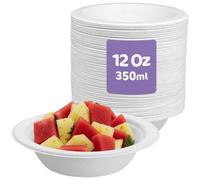 iSOUL Compostable Bagasse Disposable Bowl 350ml, 12oz Eco-Friendly Paper Soup Bowls for Milk Salads, Soups Picnics BBQ Parties Rigid Salad Bowls Sugarcane Paper Bowl White 50 Pack