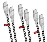 ISOUL USB C to USB C Charger Cable, 3 PACK 0.15M+1M+2M, 60W 20V/3A Fast Charge Braided Data Lead for MacBook Pro iPad Air 5 Samsung Galaxy S23 S22 Ultra S21 FE Mi 11 Note Huawei OnePlus Google Pixel