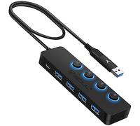 iSOUL USB Hub 3.0 4-Port, Ultra Slim USB Adapter Splitter Data Hub for Laptop MacBook Mac Pro/Mini iMac PC PS5 Surface USB extender Flash Drive HDD- 2ft Long Cable (Dual TYPE C/USB C Hub & USB Hub)