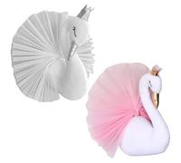 ISOYTERO 2Pcs Swan Wall Art, 3D Crown Swan Head Wall Art 3D Gauze Dressed Stuffed Animal Toy Mounted for Kids Room Decoration Photography Prop Neckerchief Men