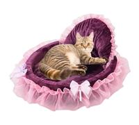 ISOYTERO Girl Dog Bed Soft Plush Princess Cat Bed Cute Cat with Removable Cushion & Lace Edge Machine Washable All Seasons Sleeping Pad Dog Beds for Small Dogs Less Than 3.5 Kg Girl