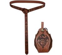 ISOYTERO Medieval Belt 2PCS/Set Adjustable Leather Renaissance Belt with Pouch Vintage Medieval Accessories for Halloween Cosplay