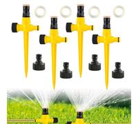 ISparbox 4 Pairs of Lawn Sprinklers, Water Sprinkler Adjustable Automatic Irrigation System, Automatic Garden Water Sprinkler on Spiked Base, 360 Degree Large Area Cover for Lawn (Yellow)