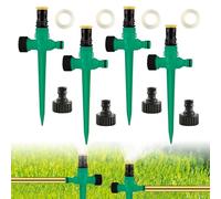 ISparbox 4 Pairs of Lawn Sprinklers, Water Sprinkler Adjustable Automatic Irrigation System, Automatic Garden Water Sprinkler on Spiked Base, 360 Degree Large Area Cover for Lawn (Green)