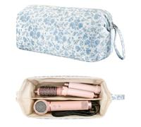 ISPbag Hair Tools Travel Bag Compatible with Shark FlexStyle Dyson Airwrap | Large Quilted Travel Case for Hair Dryer Curling Iron & Styling Accessories,Wide-Opening,Interior Pockets,14",Blue Flower