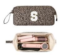 ISPbag Quilted Hair Tools Travel Bag, Shark Flex Style Travel Case for Dyson Hair Dryer Airwrap, Personalized Initial Curling Iron Carrying Case for Shark Dyson Organizer Accessories, Leopard Print