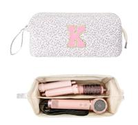 ISPbag Quilted Hair Tools Travel Bag, Shark Flex Style Travel Case for Dyson Hair Dryer Airwrap, Personalized Initial Curling Iron Carrying Case for Shark Dyson Organizer Accessories, Pink Floral, K
