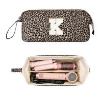 ISPbag Quilted Hair Tools Travel Bag, Shark Flex Style Travel Case for Dyson Hair Dryer Airwrap, Personalized Initial Curling Iron Carrying Case for Shark Dyson Organizer Accessories, Leopard Print, K