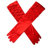iSpchen Satin Gloves Long Ruched Satin Gloves Women's Evening Gloves Banquet Dress Gloves Pleated Gloves for Bride, Parties, Balls and Banquets, Hand Decoration, red, One size