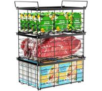 iSPECLE Chest Freezer Baskets, For 283L-566L Chest Freezer, 3 Pack Heavy-Duty Stackable Freezer Organiser to Double Your Storage Space, Robust Metal Sorting System for Bulk Food, Black