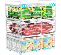 iSPECLE Chest Freezer Baskets, for 283L-566L Chest Freezer, 3 Pack Heavy-Duty Stackable Freezer Organiser to Double Your Storage Space, Robust Metal Sorting System for Bulk Food, White