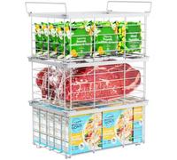 iSPECLE Chest Freezer Baskets, For 283L-566L Chest Freezer, 3 Pack Large Heavy-Duty Stackable Freezer Organiser to Double Your Storage Space, Robust Metal Sorting System for Bulk Food, White