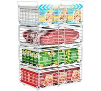 iSPECLE Chest Freezer Baskets, for 283L-566L Chest Freezer, 4 Pack Heavy-Duty Stackable Freezer Organiser to Double Your Storage Space, Robust Metal Sorting System for Bulk Food, White