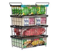 iSPECLE Chest Freezer Baskets, for 283L-566L Chest Freezer, 4 Pack Heavy-Duty Stackable Freezer Organiser to Double Your Storage Space, Robust Metal Sorting System for Bulk Food, Black