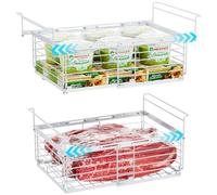 iSPECLE Chest Freezer Baskets, For 283L - 566L Deep Freezer, 2 Pack Expandable Hanging Freezer Organiser Easy Slide to Access Bottom Food, Heavy-Duty Metal Units for Bulk Storage, White