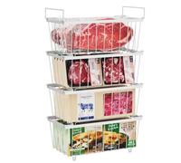 iSPECLE Chest Freezer Organiser - 4 Pack for 198 Litre Deep Freezer, Stackable Wire Chest Freezer Baskets to Sort Frozen Food, Freezer Storage Bins with Handles for Easy Access, White