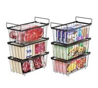 iSPECLE Chest Freezer Organiser - 6 Pack for 198 Litre Deep Freezer, Stackable Wire Chest Freezer Baskets to Sort Frozen Food, Freezer Storage Bins with Handles for Easy Access, Black