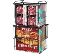 iSPECLE Freezer Organizer Bins, 2 Pack Fits 12" Pizza Adjustable for 5 to 7 Cu.Ft Chest Freezer, Stackable Wire Baskets with Handles, Heavy Duty Storage for Bulk Meat & Frozen Food, Black