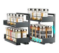 iSPECLE Pull Out Spice Rack, 2 Pack Peel & Stick for Inside Cupboard | No-Drill Vertical Cupboard Spice Rack with Adjustable Height Fits 4-8oz Spice Jars, Sliding Spice Organiser Easy Access Spice