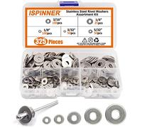 ISPINNER 325pcs Backup Rivet Washers Assortment Kit, Stainless Steel Washers for Blind Pop Rivets Diameter 3/32" 1/8" 5/32" 3/16" 1/4"(Silver)
