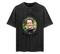 ISPIRIT Retro Washed Shirt Men's Unisex I Love Monty Don Poster Round Neck Antique Wash T-Shirt Short Sleeve Black L