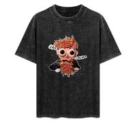 ISPIRIT Retro Washed Shirt Men's Unisex Jack Stauber Merch Jack Stauber Round Neck Antique Wash T-Shirt Short Sleeve Black M