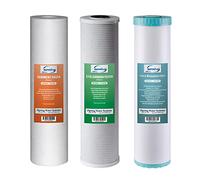 iSpring 1 4.5” x 20” 3-Stage Whole House Water Filter Replacement Pack with Sediment, CTO Carbon Block, and Iron & Manganese Reducing Cartridges Fits WGB32BM, Removal, White