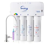 iSpring RO5004F-AK Alkaline Reverse Osmosis Water Filter with UV, 500 GPD, pH+, 2:1 Pure to Drain Tankless Remineralization RO System Under Sink with Boost Pump, Filter Life Monitor, Reduces PFAS, TDS