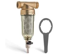 iSpring WSP-50SL Reusable Whole House Spin Down Sediment Water Filter, 50 Micron Flushable Prefilter Filtration, 1" MNPT + 3/4" FNPT, Brass